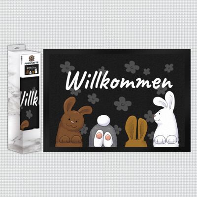 Welcome doormat with a funny bunny motif