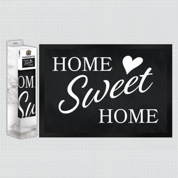 Paillasson Home Sweet Home avec écriture élégante sur fond noir 1