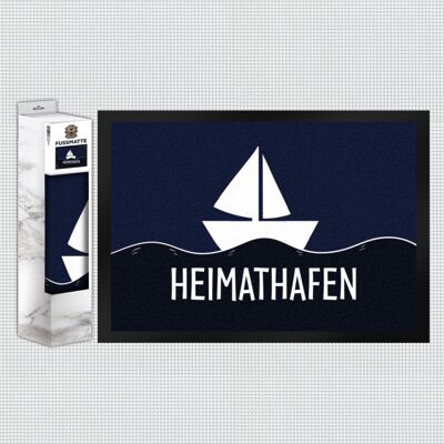 Home port doormat with ship and sea motif