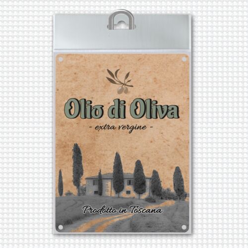 Metallschild mit mediterranem Olivenölmotiv Olio di Oliva für die Küche