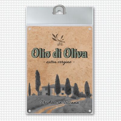 Cartel metálico con motivo de aceite de oliva mediterráneo Olio di Oliva para la cocina