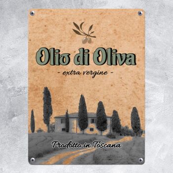Plaque en métal avec motif d'huile d'olive méditerranéenne Olio di Oliva pour la cuisine 2