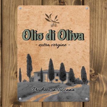 Plaque en métal avec motif d'huile d'olive méditerranéenne Olio di Oliva pour la cuisine 3