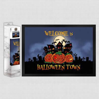 Fußmatte mit gruseligen Halloween Design und Spruch - Welcome in Halloween Town