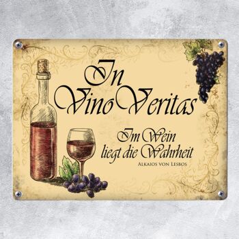 Plaque en métal avec motif de vin et disant : In Vino Vertias 2