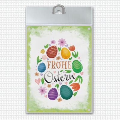 Happy Easter metal sign with spring motifs