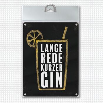 Plaque en métal avec motif gin tonic et disant : long talk, short gin 1