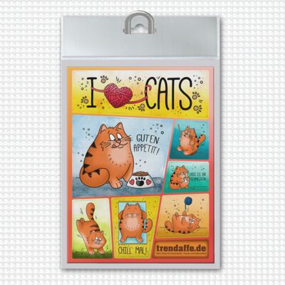 I love cats - I love cats fridge magnets in a set of 7