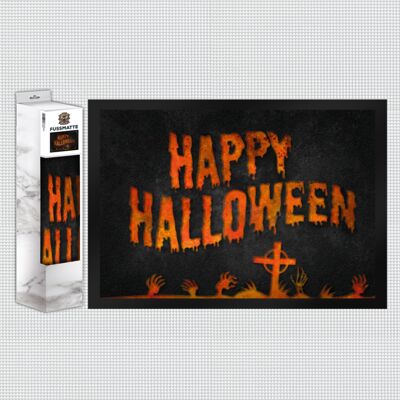 Happy Halloween doormat with graveyard motif