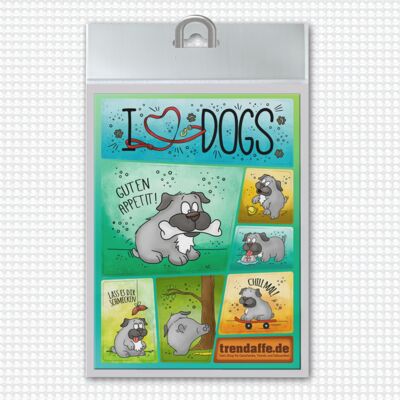 I love dogs - Ich liebe Hunde Kühlschrankmagnete 7er Set