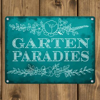 Enseigne en métal Garden Paradise avec ornements floraux 7