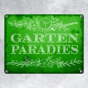 Enseigne en métal Garden Paradise avec ornements floraux 10