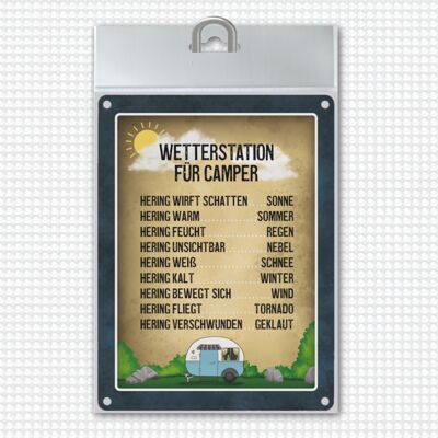 Weather station for campers metal sign