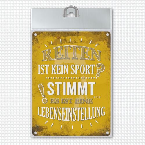 Metallschild mit Spruch: Reiten ist kein Sport? Stimmt,