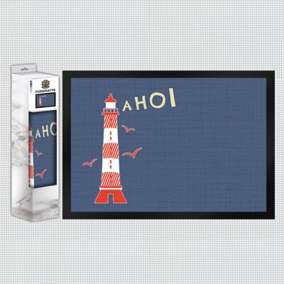 Ahoy doormat with lighthouse motif