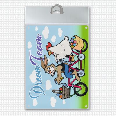 Easter Bunny and Chicken in Tandem Easter themed metal sign