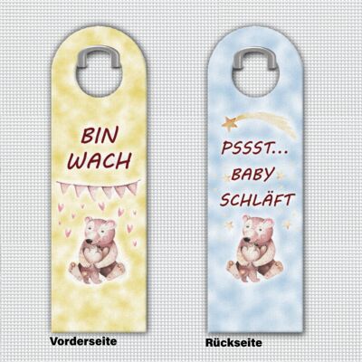 Bear Mama and Baby Door Hanger - Bébé dort ou se réveille