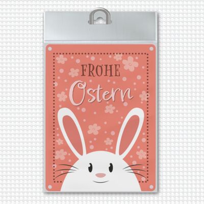 Cartello in metallo di buona Pasqua con simpatico coniglietto di Pasqua