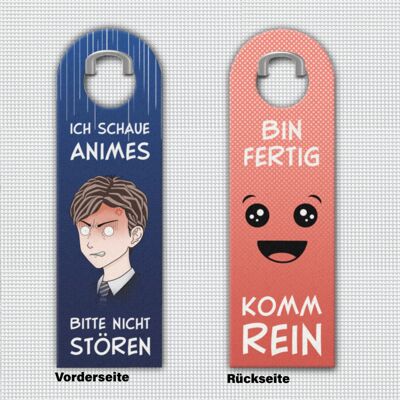 Ich schaue Animes oder Komm rein Türhänger mit Animejunge Motiv