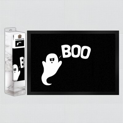 Ghost doormat with saying: Boo