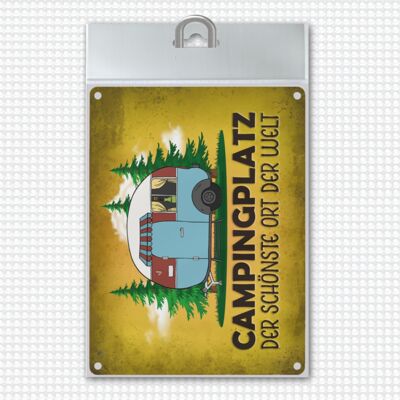 Campsite metal sign with caravan motif