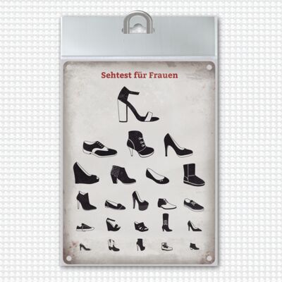 Sehtest für Frauen Blechschild mit verschiedenen Schuhen