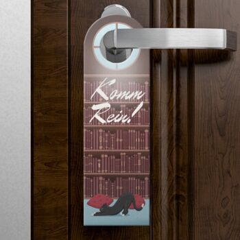 Affichette de porte Reading ou Come in avec étagère et chat 3