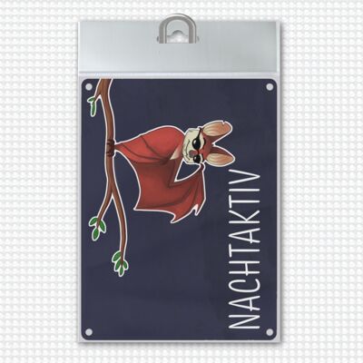 Nocturnal metal sign with a funny bat