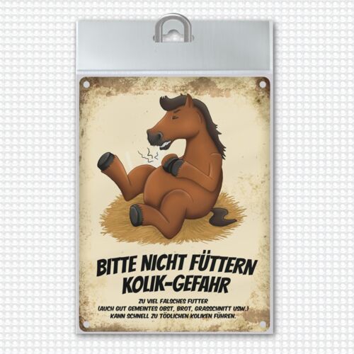 Metallschild mit Pferde Motiv und Spruch: Bitte nicht füttern - Kolik-Gefahr