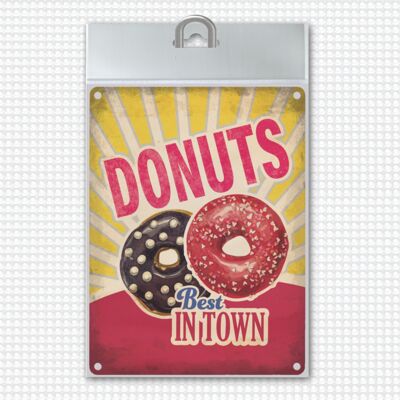 Plaque en métal avec American Diner Classics - Motif Donuts