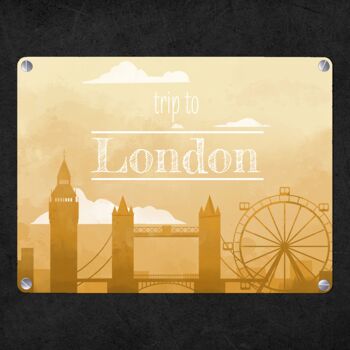 Panneau en métal pour les fans de city trips avec la silhouette de Londres en jaune 4