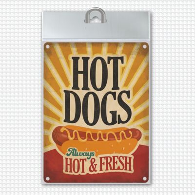 Metal sign with American Diner Classics - Hot Dogs motif