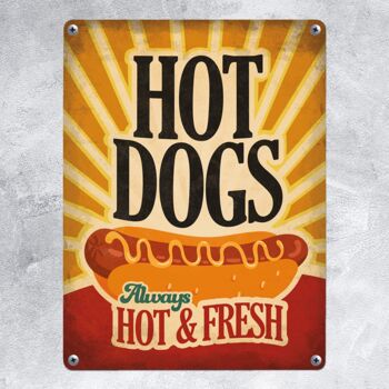 Plaque en métal avec American Diner Classics - motif Hot Dogs 2