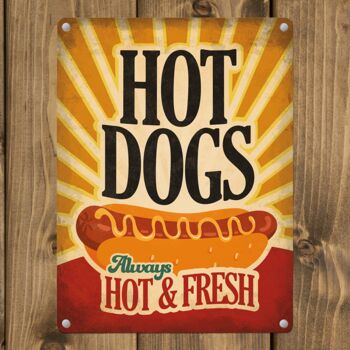 Plaque en métal avec American Diner Classics - motif Hot Dogs 3