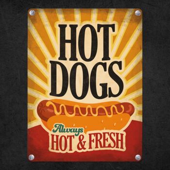 Plaque en métal avec American Diner Classics - motif Hot Dogs 4