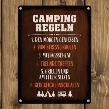 Panneau en métal de style rustique Règles de camping 3