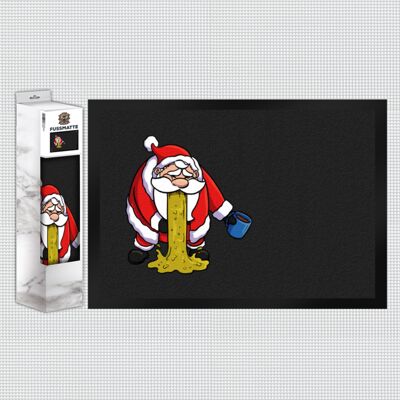 Doormat with a funny Christmas motif - Santa Claus throwing up