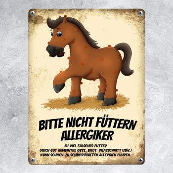 Plaque en métal avec motif cheval et disant : Veuillez ne pas nourrir - personnes allergiques 2