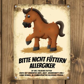 Plaque en métal avec motif cheval et disant : Veuillez ne pas nourrir - personnes allergiques 3