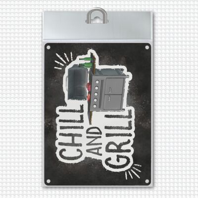 Chill and grill metal sign with electric grill motif