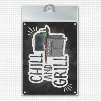 Plaque en métal chill and grill avec motif grill électrique 1
