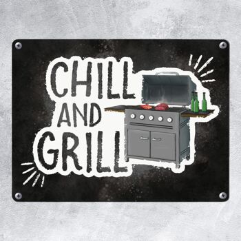 Plaque en métal chill and grill avec motif grill électrique 2