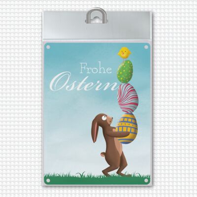 Happy Easter with Easter Bunny and Chicks metal sign