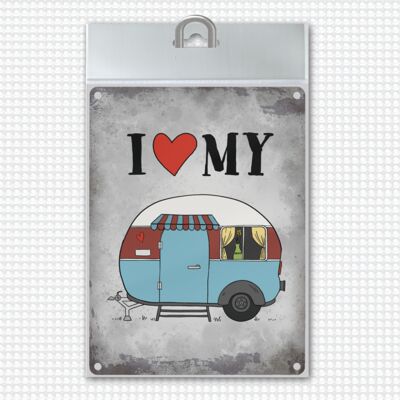 Me encanta mi cartel de metal de remolque de caravana