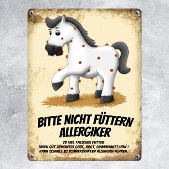 Plaque en métal avec motif de cheval blanc et disant : Veuillez ne pas nourrir - personnes allergiques 2