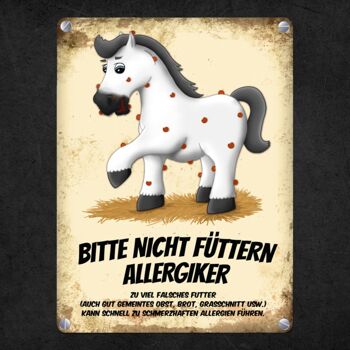 Plaque en métal avec motif de cheval blanc et disant : Veuillez ne pas nourrir - personnes allergiques 4