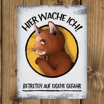 Plaque en métal avec motif chat comique et disant : Ici je me réveille ! Entrer 3