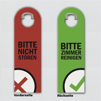 Do not disturb or clean room door hanger with symbols in red and green