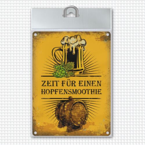 Metallschild mit Bier Motiv und Spruch: Zeit für einen Hopfensmoothie