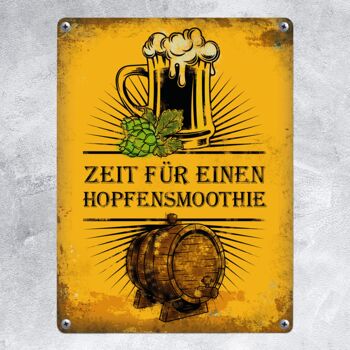 Plaque en métal avec motif de bière et inscription : time for a hop smoothie 2